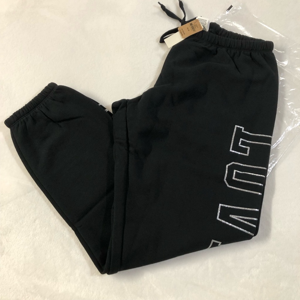 Victorias Secret LOVE PINK Classic Pants Black Bling Joggers Relaxed Fit NWT M